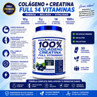 Colágeno + Creatina + 14 Vitaminas Premium® Fuerza, Belleza y Vitalidad con un Sabor que Sorprende 10 g de Colágeno • 5 g de Creatina • 14 Vitaminas al 100% DDR