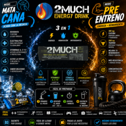 2Much® Energy Drink Efervescente 40 Sachets | 180 mg Cafeína + 500 mg Taurina + Electrolitos Sin Azúcar
