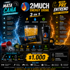 2Much® Energy Drink Efervescente 1 Sachet | 180 mg Cafeína + 500 mg Taurina + Electrolitos. Sin Azucar